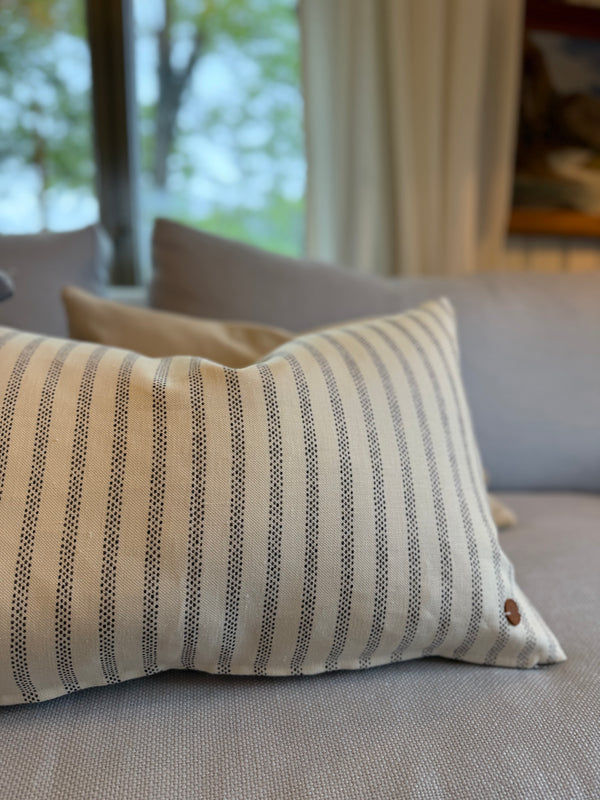 Helene Blanche cushion, Polka Stripe Creme-Noir 40x60