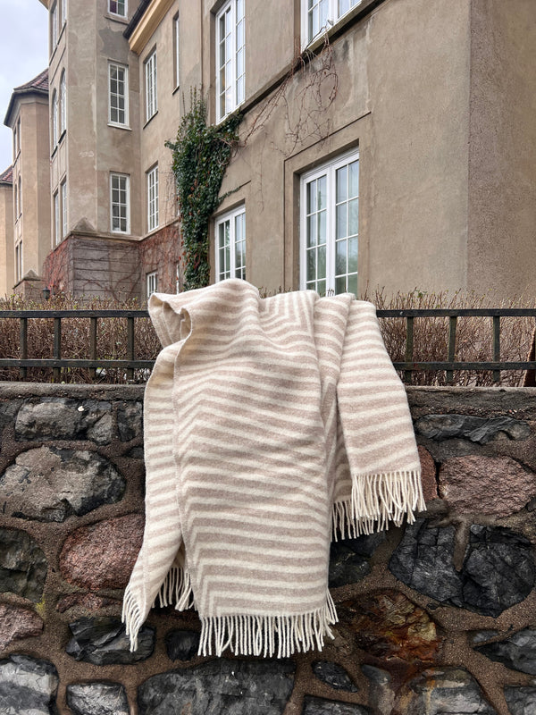 Wool blanket, Beige with stripes
