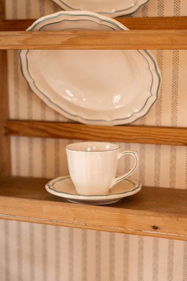 Gien Les Filet Celadon, Teacup with saucer