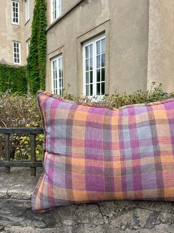 Linen cushion, Checked burgundy 40x60