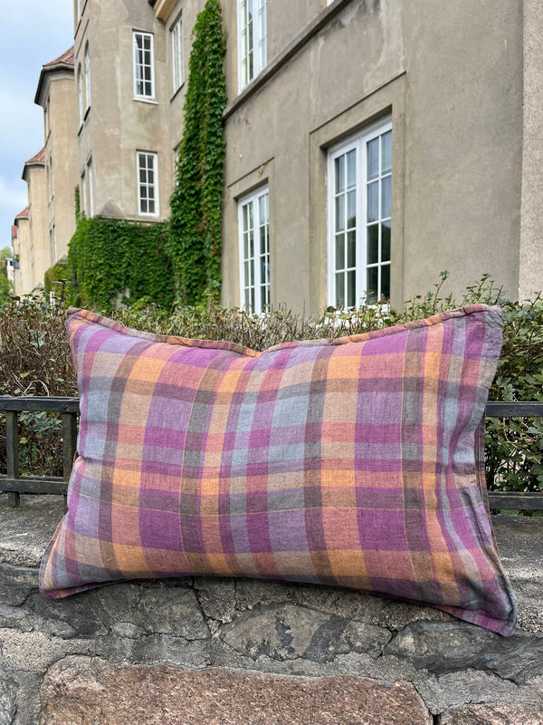 Linen cushion, Checked burgundy 40x60