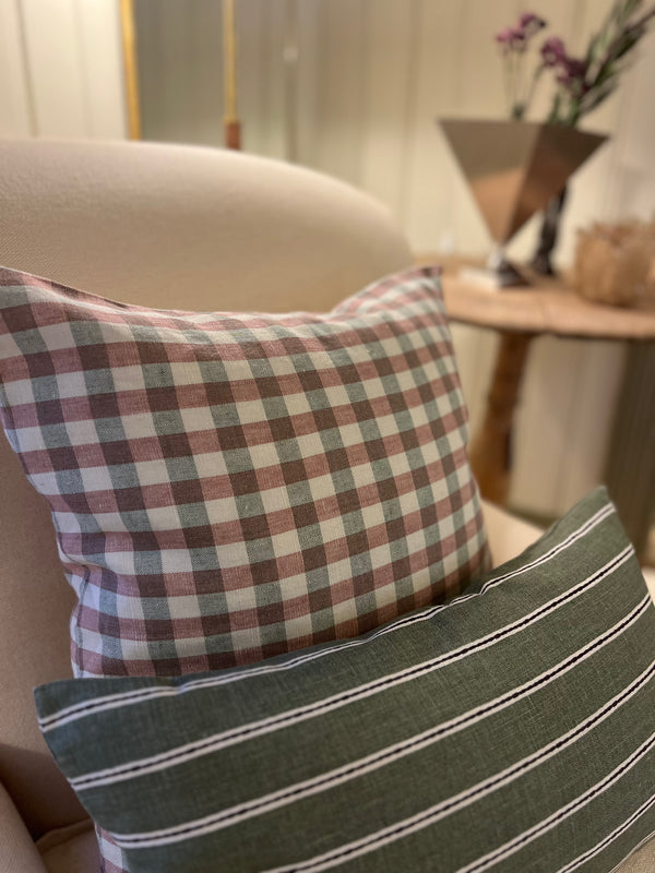 Gingham Pute 50x50cm, Rosa og Grønn