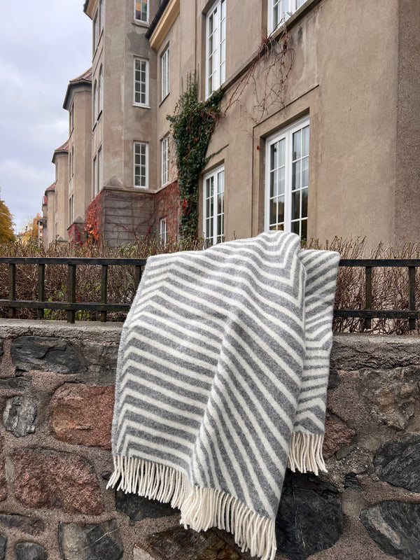 Wool blanket, gray and white stripes