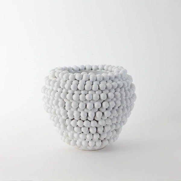 Ceramic vase/pot white with balls