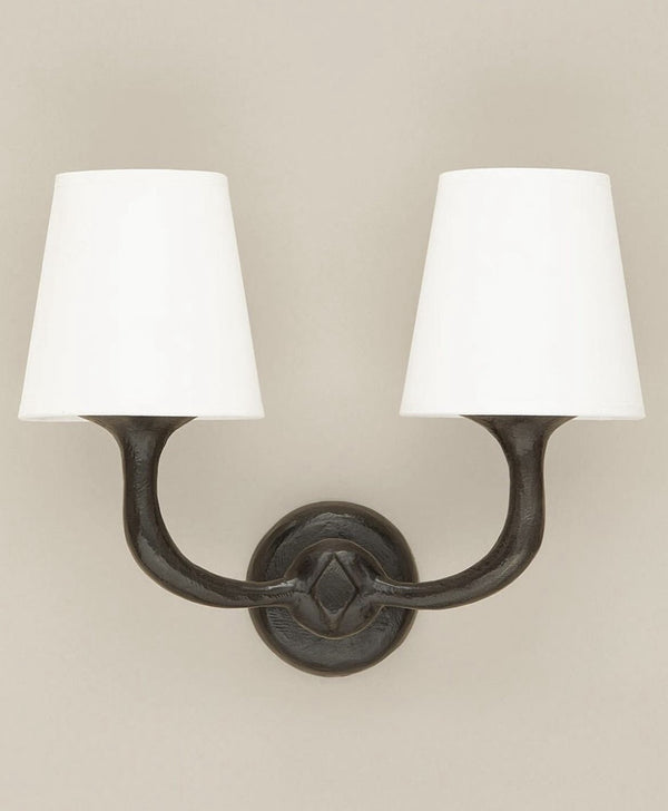 Wall lamp black with white shade double