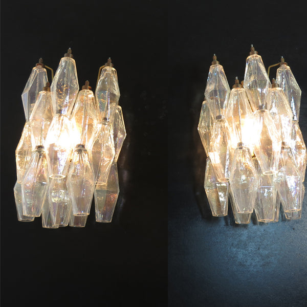 Pair of Murano Poliedri iridescent glass wall sconces