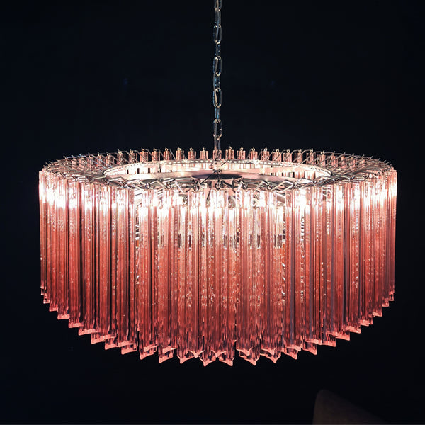 Murano Glass Chandelier with 391 pink prims triedri