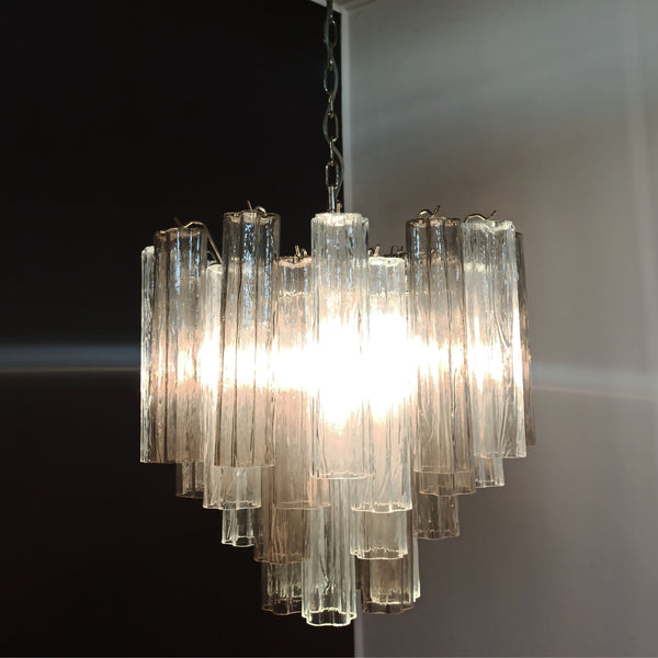Murano Glass Tube Chandelier with 36 smoked and clear glass tubes