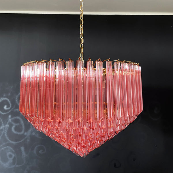 Murano Quadriedri Glass-Chandelier with 265 Amber Prism and Gold Frame