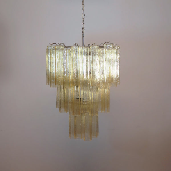 Large three-Tier Venini Murano Glass Tube Chandelier - 48 glasses clear amber