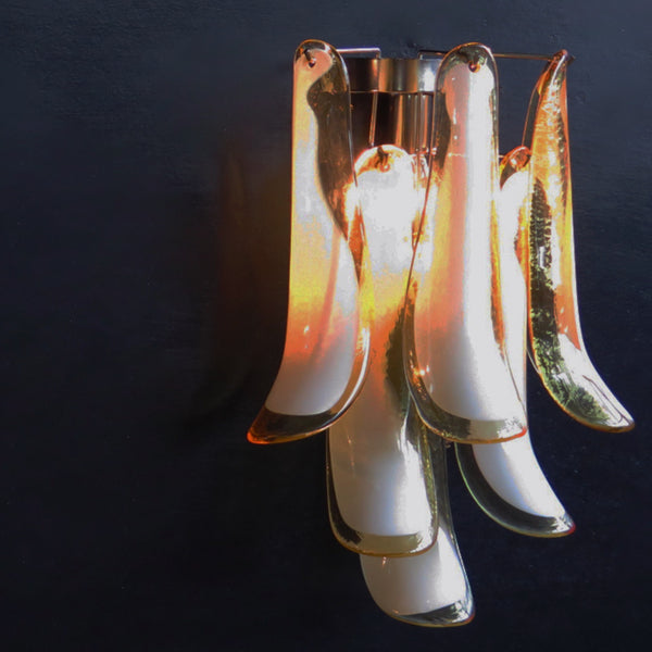Pair of Murano wall lights with caramel lattimo glass petals