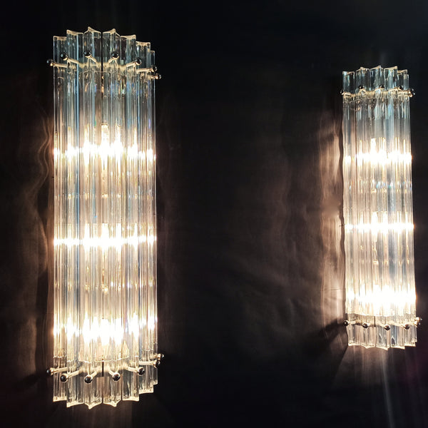 Pair of Murano Wall Sconce with iridescent triedri glass