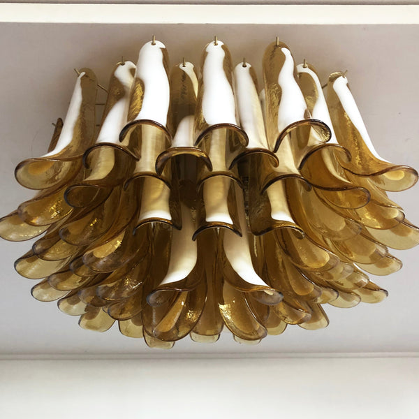 Murano ceiling lamp with 64 caramel lattimo glass petals