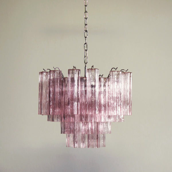 Murano Glass Tube Chandelier with 36 pink glass tubes