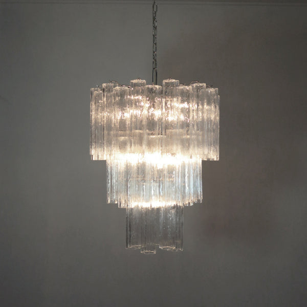 Large three-Tier Venini Murano Glass Tube Chandelier with 48 glasses