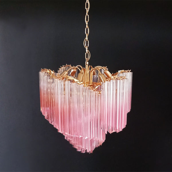 Murano glass Chandelier with 114 shaded pink prism quadriedri