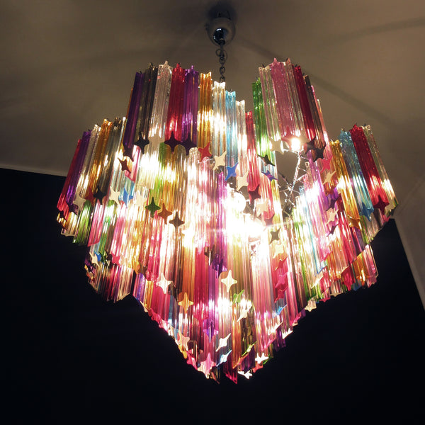 Murano Glass Chandelier with 200 multicolored prism quadriedri
