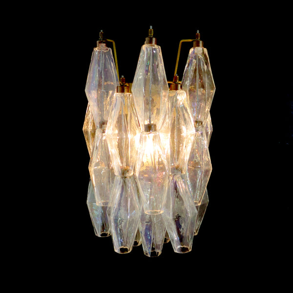 Pair of Murano Poliedri iridescent glass wall sconces