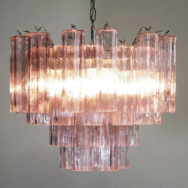 Murano Glass Tube Chandelier with 36 pink glass tubes