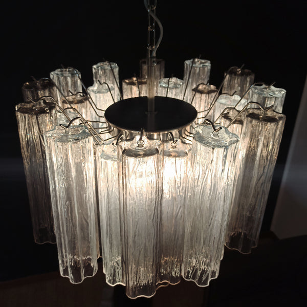 Murano Glass Tube Chandelier with 36 smoked and clear glass tubes