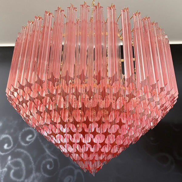 Murano Quadriedri Glass-Chandelier with 265 Amber Prism and Gold Frame