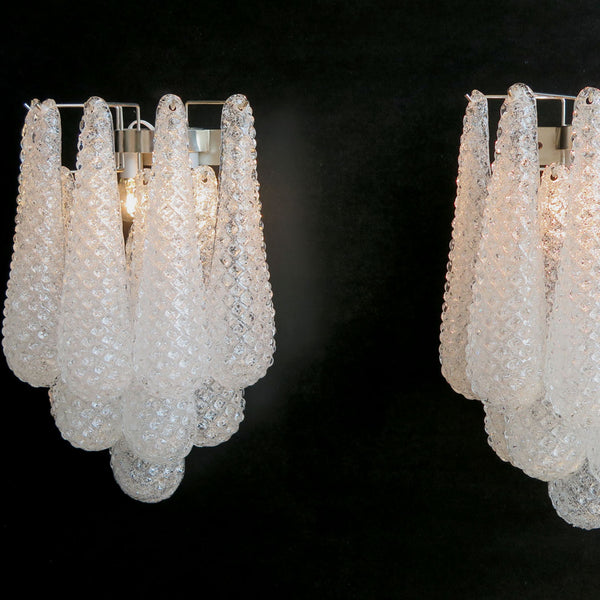 Pair of Murano glass petals drop wall sconce