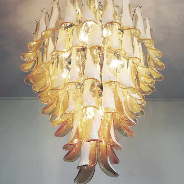 Murano Chandelier Mazzega with 85 caramel lattimo glass petals