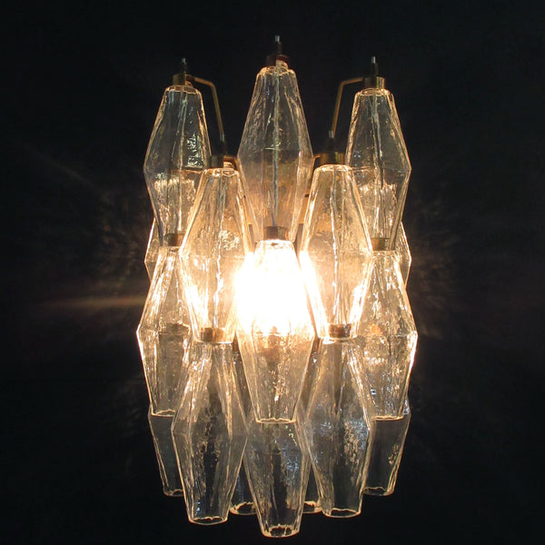 Pair of Murano Italian Poliedri transparent glass wall sconces