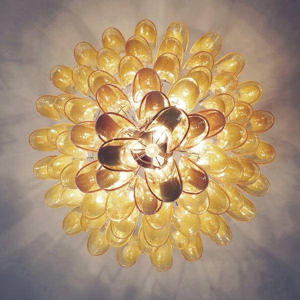 Murano Chandelier Mazzega with 85 caramel lattimo glass petals