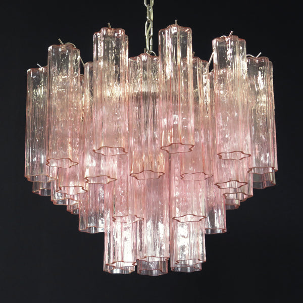 Murano Glass Tube Chandelier with 36 pink glass tubes