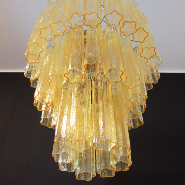 Large three-Tier Venini Murano Glass Tube Chandelier - 48 glasses clear amber