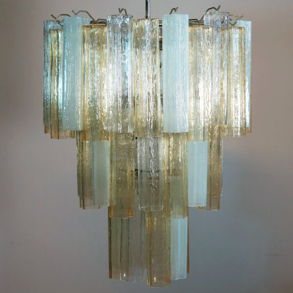 Large three-Tier Venini Murano Glass Tube Chandelier - amber opal silk and trasparent