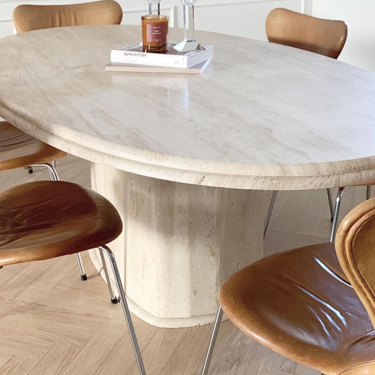 Travertine dining table oval Alabaster Studio