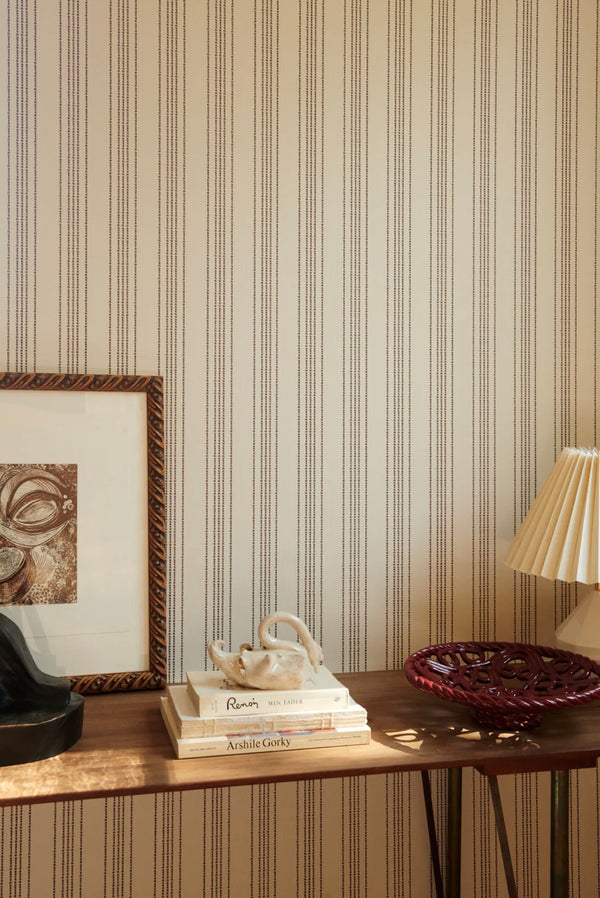 Helene Blanche Vera's Stripe Wallpaper, Burgundy - Textile Base