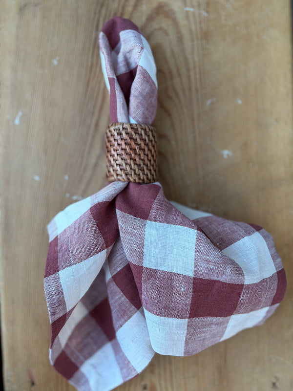 Lin serviett gingham, rød&hvit