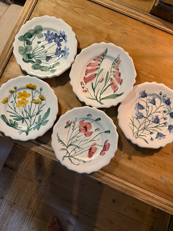 Vintage håndmalt Sverre Brat tallerkner x 5