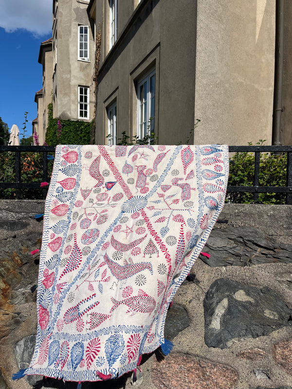 Vintage Kantha tekstil blå & rosa