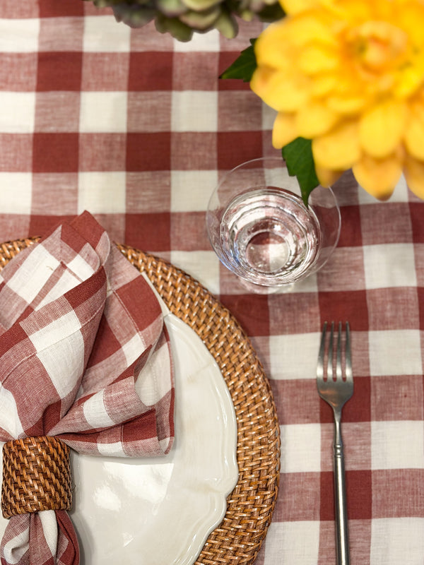 Lin serviett gingham, rød&hvit