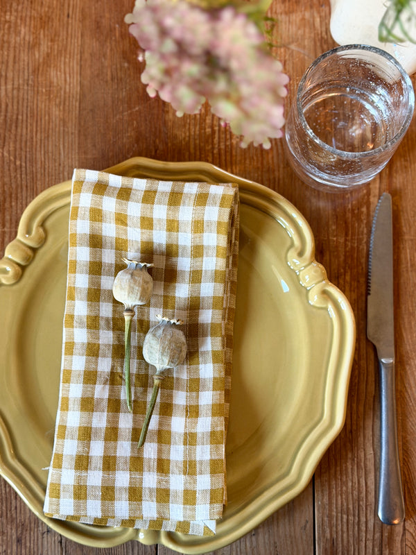 Lin serviett gingham, oker&hvit
