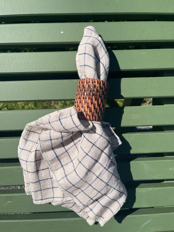 Tøyserviett, natur/blå rutet