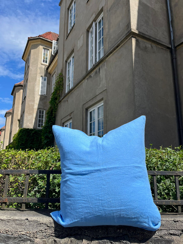 Pute i lin 50x50 blå
