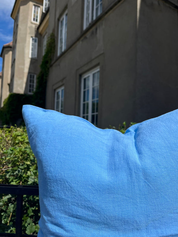 Pute i lin 50x50 blå