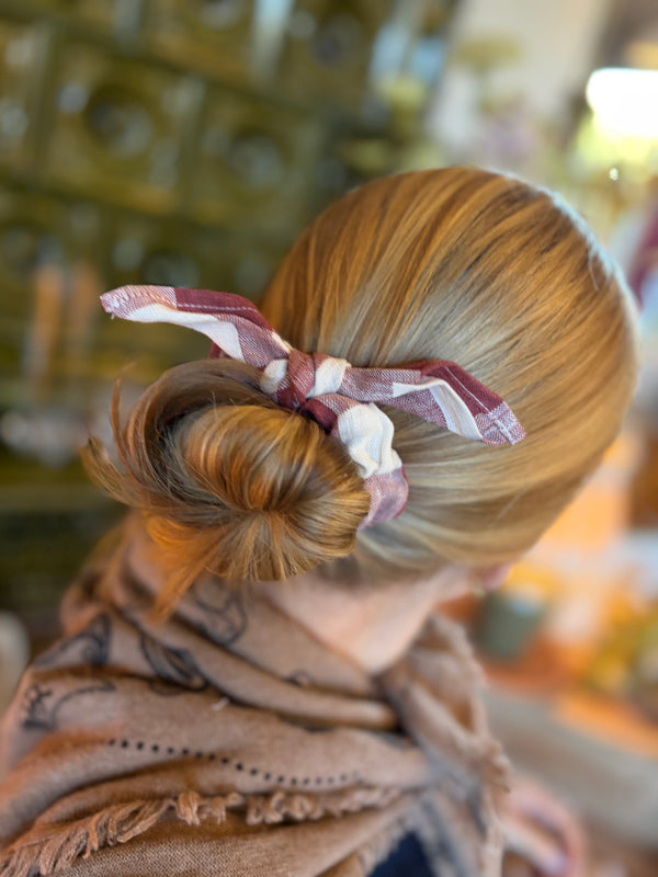 Gingham schrunchie, rød&hvit