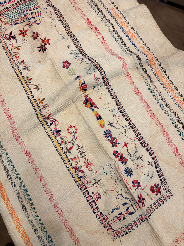 Vintage Kantha tekstil beige & grønn