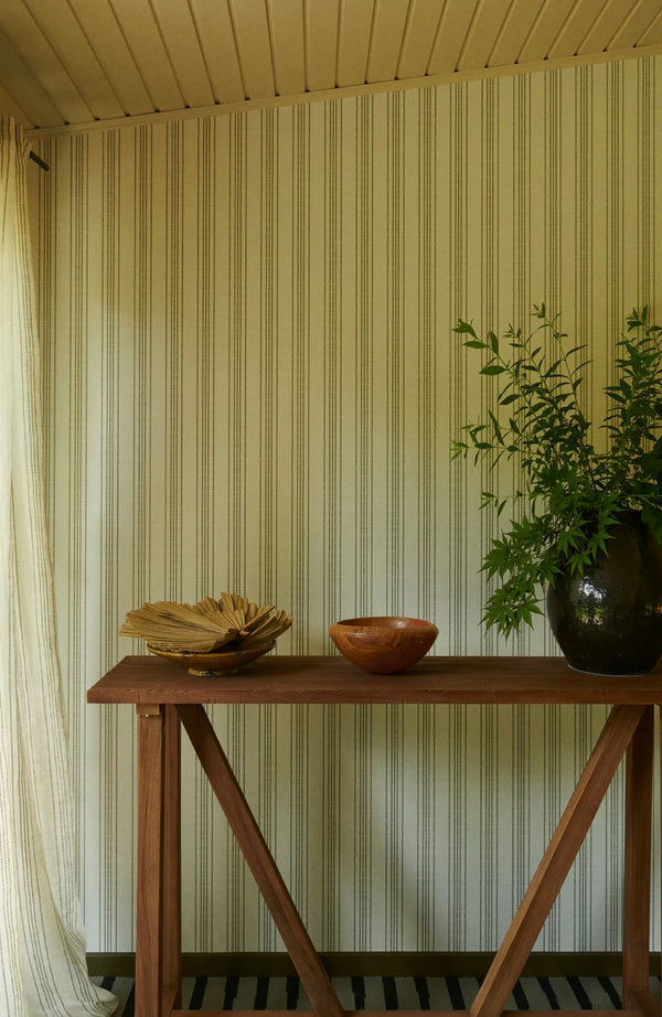 Helene Blanche Vera's Stripe Wallpaper, Sage - Textile Base