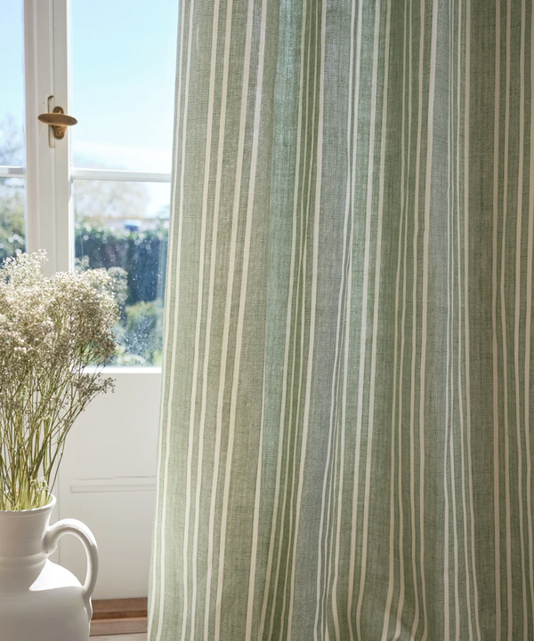 Helene Blanche gardin, Needlepoint stripe, Green Earth
