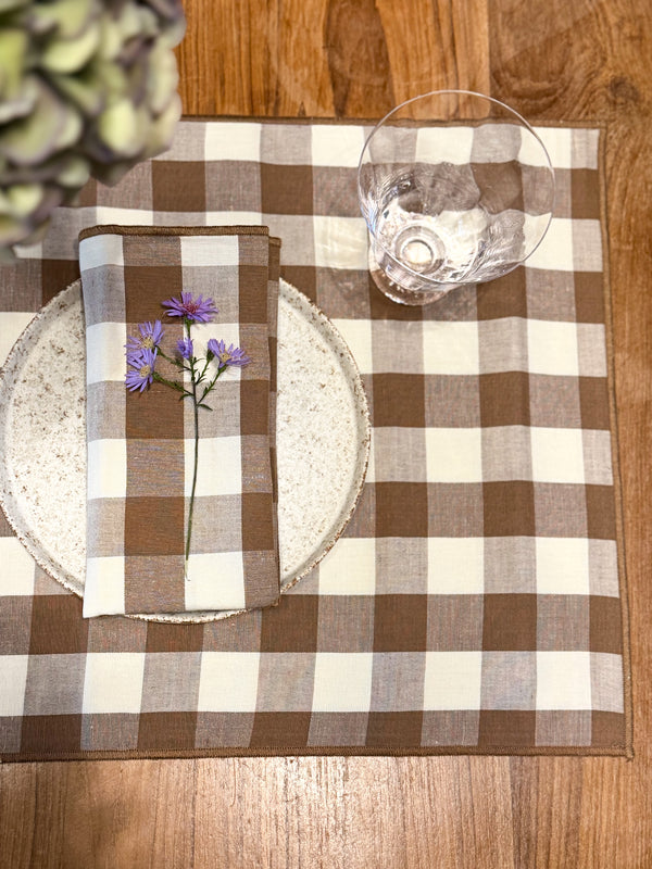 Bordbrikke gingham, brun&hvit - 2stk