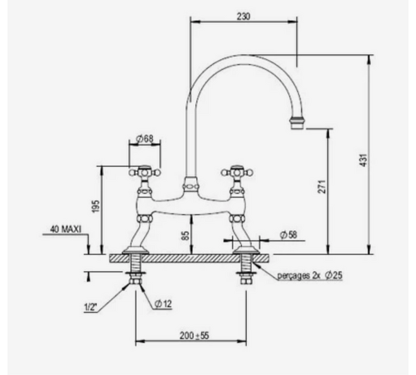 Blandebatteri 2 hulls krom