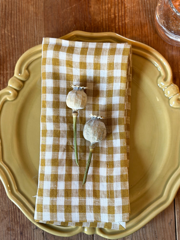 Lin serviett gingham, oker&hvit