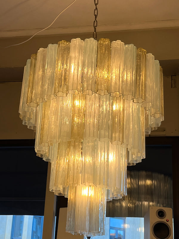 Murano Glass Tiered Chandelier with 78 glasses - amber opal silk and light blue